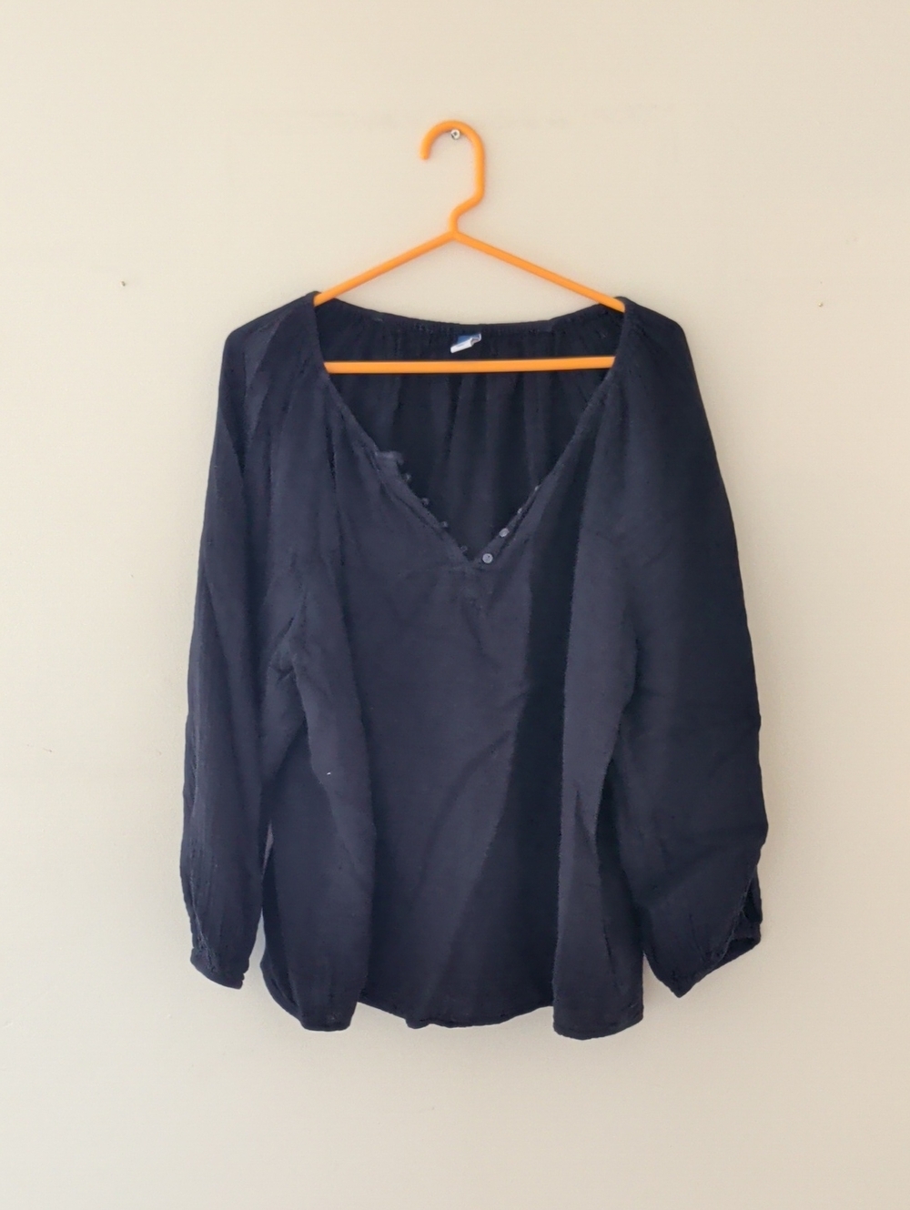 Old Navy Black V-Neck Button-Trim Blouse